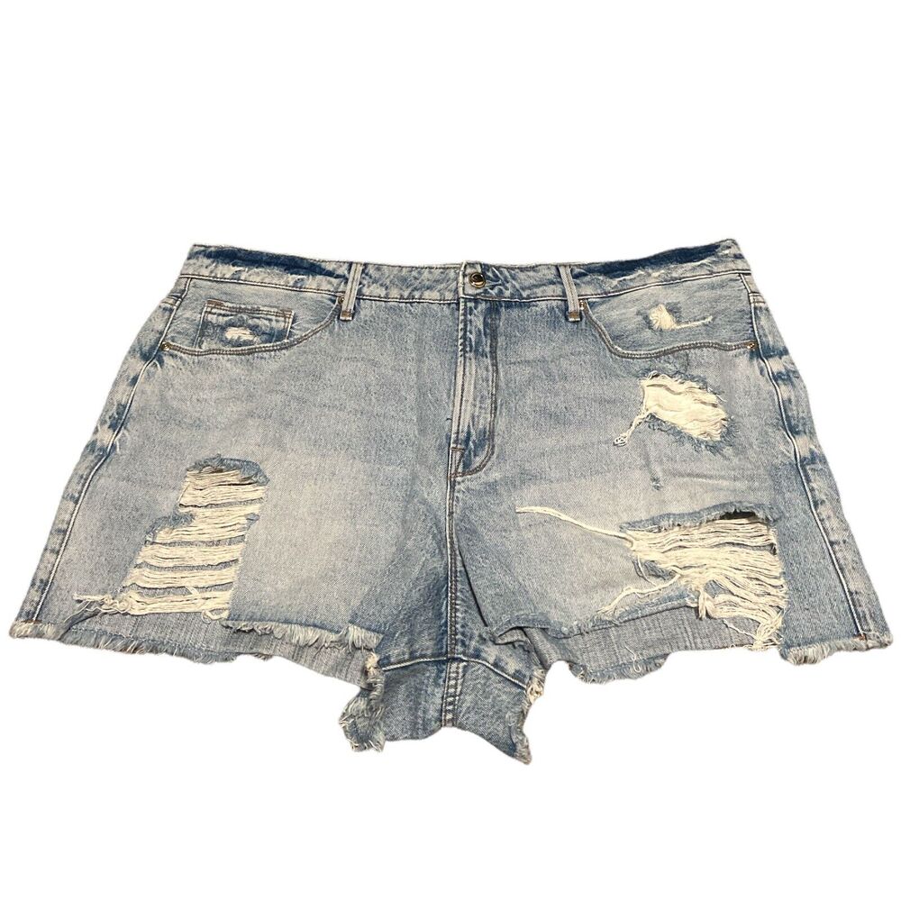 Good American Womens Size 18 Bombshell Shorts Cutoff Blue Distressed Raw Hem